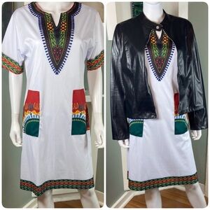 Bundle Lot Dashiki Midi Dress & Pleather moto jacket faux jacket XL X-Large